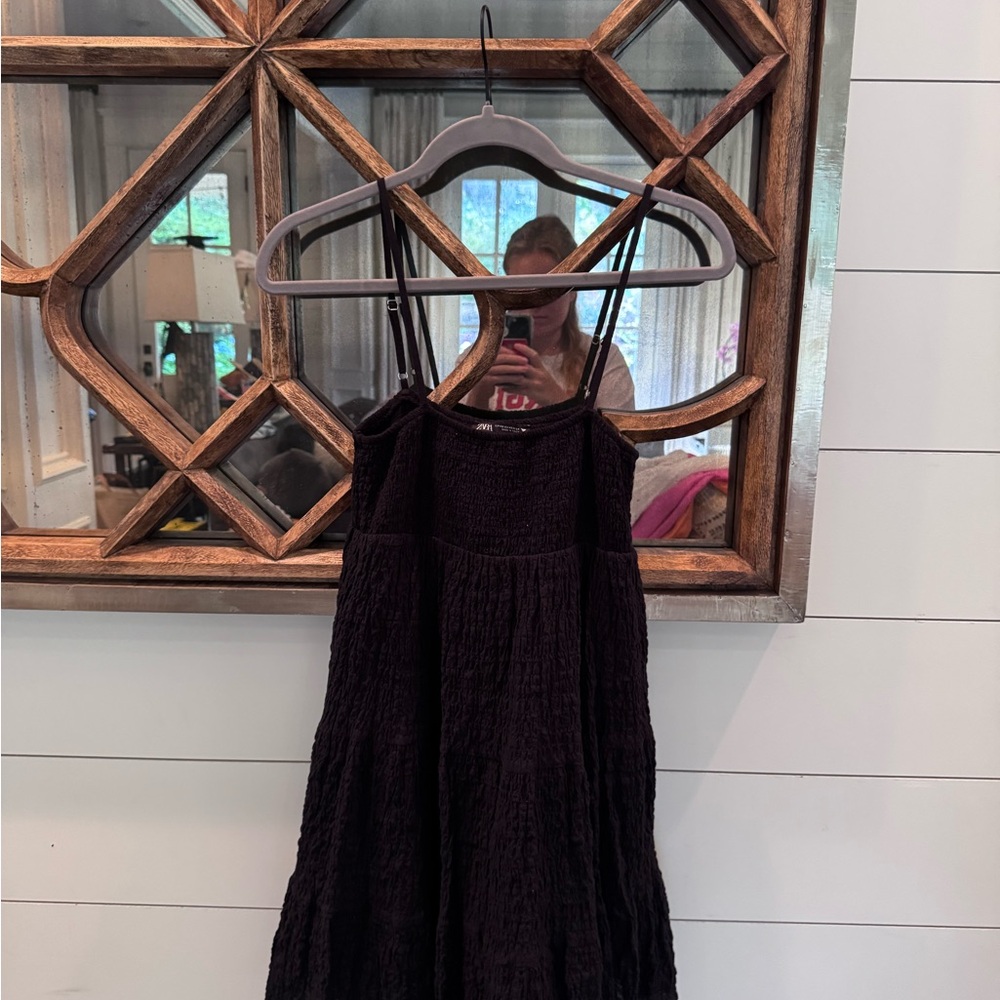Zara Black Smocked Tiered Mini Dress